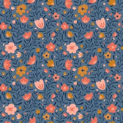 Foto op Plexiglas Trendy naadloze ditsy bloemmotief. Stoffenontwerp met eenvoudige bloemen. Vector schattig herhaald patroon voor stof, behang of wikkelpapier. © Utro na more