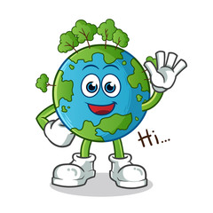 earth waving mascot vector cartoon illustration