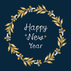 Obraz premium Space for text, happy new year, with modern leaf wreath frame. Vector