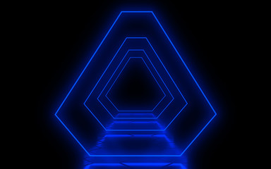abstract architecture tunnel with neon light. 3d illustrationa