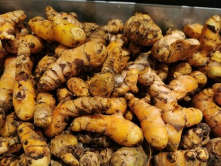 fresh asia  turmeric at asian market in makkah,saudi arabia 