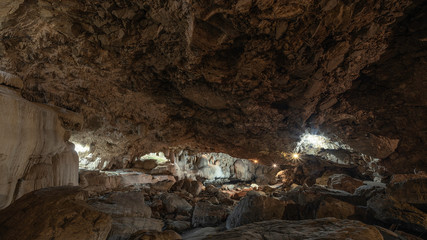 Rock cave,Cave in Thailand ,Tourists cave with stalagmites and stalactites