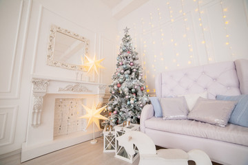 Beautiful New Year's interior of the studio. New Year 2020.