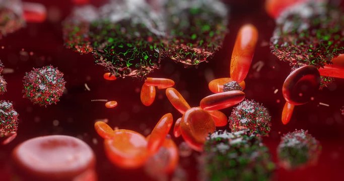 3d render electron microscope of red blood cells and other bodies or virus