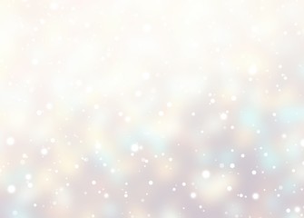 Snow defocused texture. Light winter soft illustration. Faint pastel blurred background. White beige blue flares pattern. Delicate flares Xmas backdrop. Festive wonderful decoration.