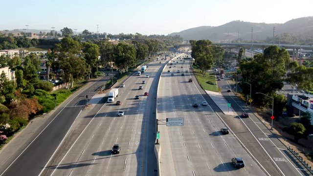Aerial view of the San Diego freeway, Southern California freeways, USA