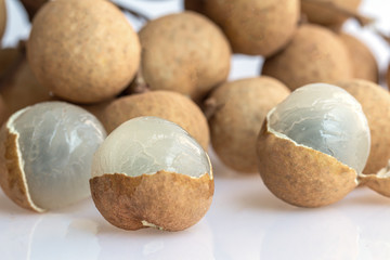 Close up fresh Longan fruit isolated on white background.(Dimocarpus longan)