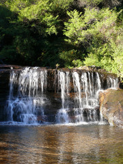 A small cascade and pond immediately above the main waterfall at Wentworth Falls in the Blue Mountains west of Sydney.