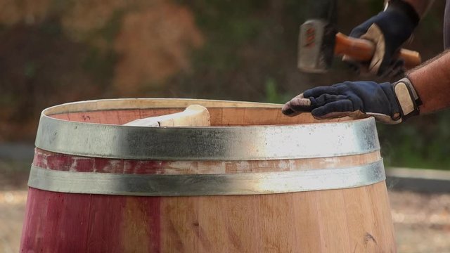 Cooper Making Barrel, closing of the top of the barrel