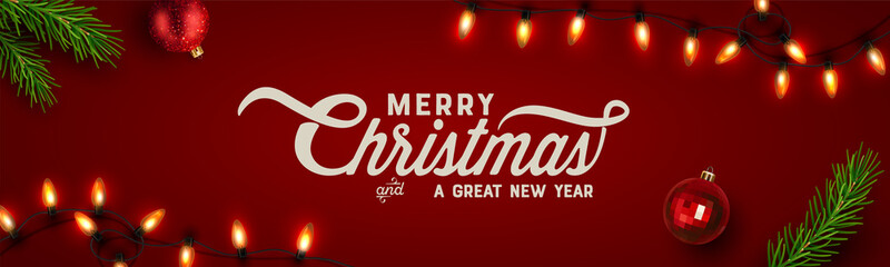 Fototapeta Christmas background, banner, frame, header, background or greeting card design. Vector Illustration obraz