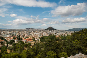 Fototapeta na wymiar Acropolis of Athens seen from Filopappos Hill. overlooking the city from the top, Greece