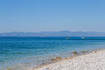 Beautiful background amazing seascape of horizon line. Greece. Aerial horizontal color photography
