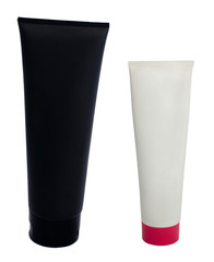 Black and white cosmetic tubes