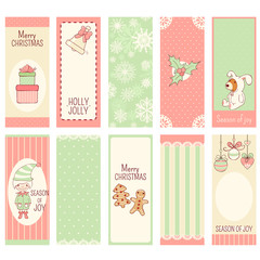 Set of Christmas vertical gift tag, card, badge, sticker in retro style