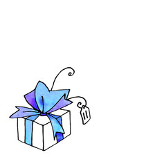 Gift, present box. Christmas, new year, birthday, other holiday. Simple watercolor illustration for greeting cards, calendars, prints, children's book. Doodles, line art, hand drawn