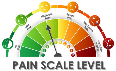 Diagram showing pain scale level with different colors