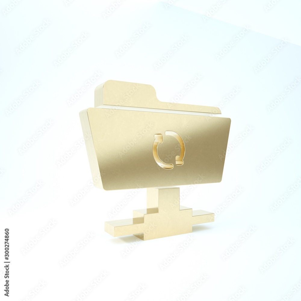 Poster gold ftp sync refresh icon isolated on white background. software update, transfer protocol, router,