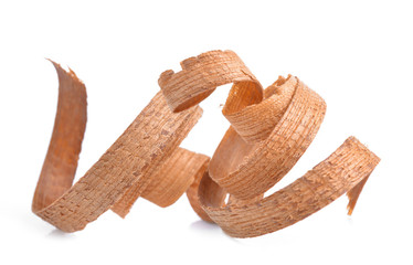 Wood shavings isolated on white background