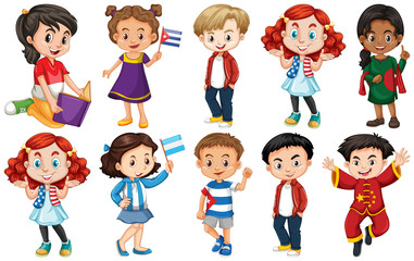 Set of children from different countries