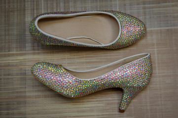 Sparkling beautiful bride shoes. Shoes are decorated with Swarovski stones. Wedding details
