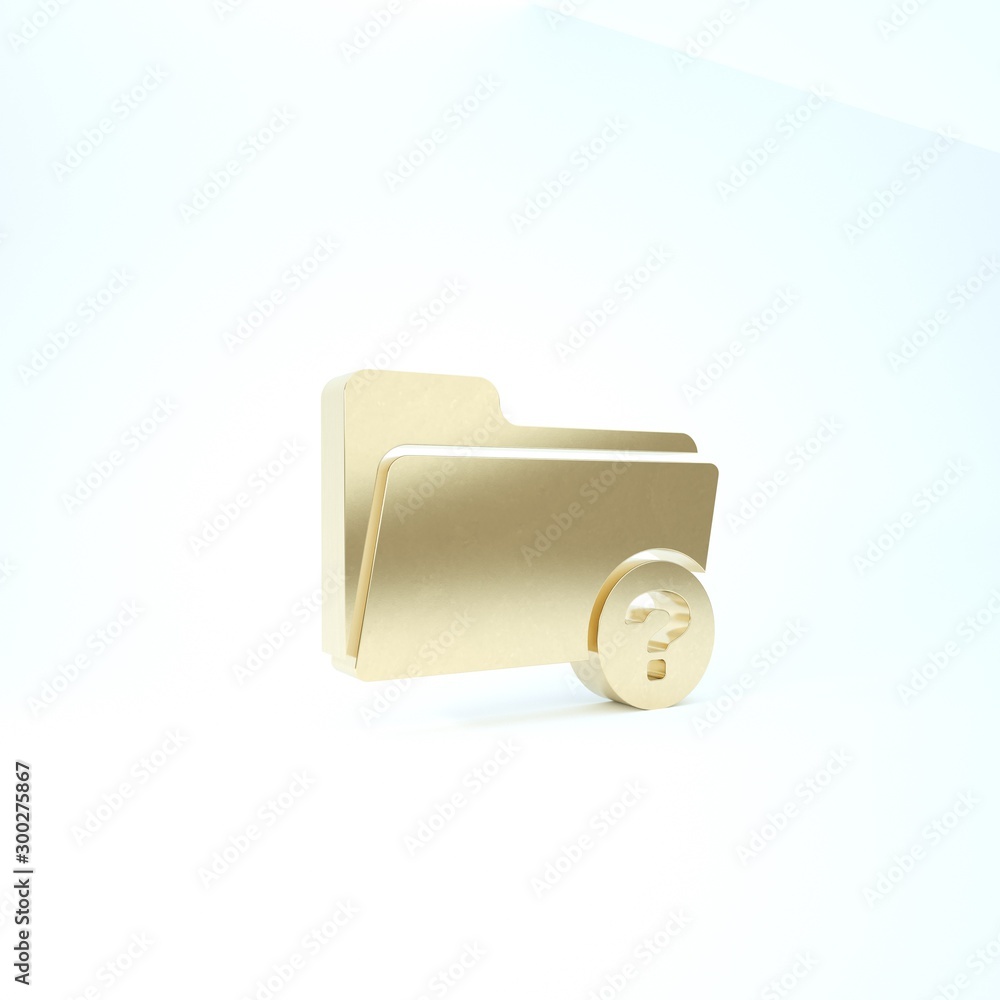 Poster gold unknown directory icon isolated on white background. magnifying glass and folder. 3d illustrati