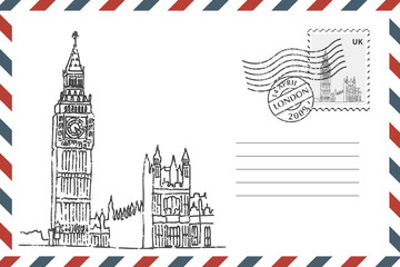 Fototapeta na wymiar Envelope with hand drawn Big Ben