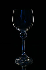 Wine in beautiful vintage crystal glasses on black wall background, with copy space. Wine list, bar drink menu, wine boutique or degustation, square crop concept