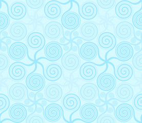 Vector background from blue snowflakes. Frosted glass. Wrapping paper. Seamless pattern.