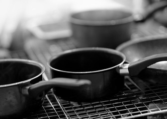 Chef cooking, Chef preparing food in the kitchen Black & White.