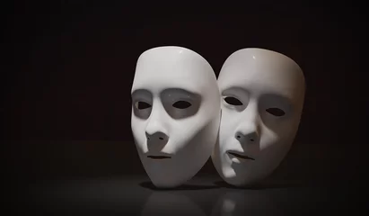 Foto op Plexiglas White theater masks on black background. 3D rendered illustratio © vchalup