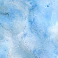 Watercolor illustration. Texture. Watercolor transparent stain. Blur, spray. Blue color.