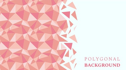 Abstract low poly geometric background with triangles in living coral colors and space for text. Mosaic texture. Vector illustration.