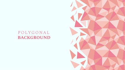 Abstract low poly geometric background with triangles in living coral colors and space for text. Mosaic texture. Vector illustration.