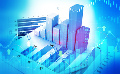 Finance background with abstract Growth graph chart. 3d illustration.