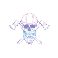 Hand drawn sketch skull with helmet