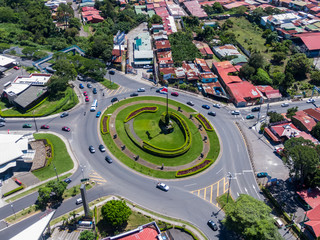 Beautiful aerial view of the Flag Of Costa Rica roundabout