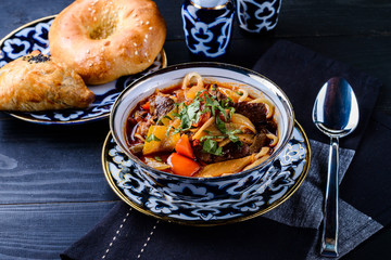 Kaurma laghman noodles fried traditional