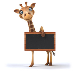 Fun 3D giraffe holding a blackboard © Julien Tromeur