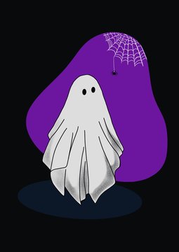 Illustration with Ghost and spider web on colored background