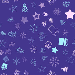 Seamless vector pattern for Christmas and New Year holidays. Snowflakes and stars colorful background.