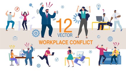 Workplace Conflict Flat Vector Concepts Set