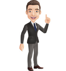 Cartoon happy businessman pointing up