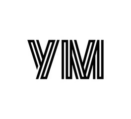 Initial two letter black line shape logo vector YM