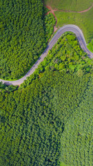 Aerial view of Rural road in countryside area, view from drone