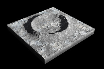 cross section of crater on the surface of the Moon, isolated on black background © dottedyeti