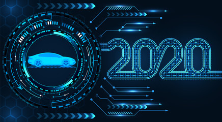 2020 Written Stylized For a Road. Car service. GUI Diagnostics Check vehicle parameters. illustration