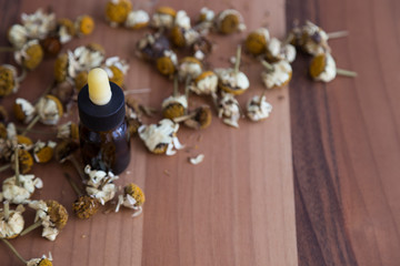 daisy oil on the wooden background for care.
