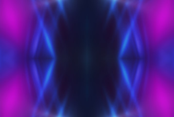 Dark abstract futuristic background. Neon lines glow. Neon lines, shapes. Multi-colored glow, blurry lights, bokeh. Empty stage background