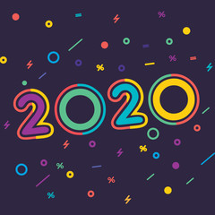 Happy New Year 2020 colorful facet logo text design. Cover of business diary for 2020 with wishes. Brochure design template, Xmas card, sale banner. 
