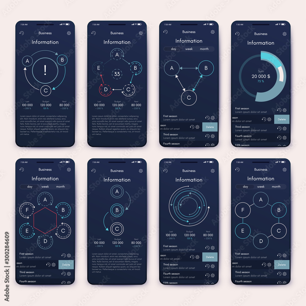 Poster different ui, ux, gui screens and flat web icons for mobile apps